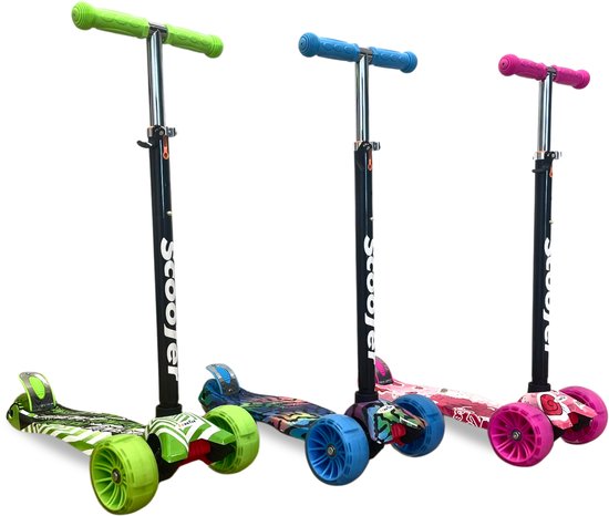 Kinderstep - LED-wielen met flitsende verlichting - max 50kg - leeftijd 3+ - hoogte verstelbaar 61-83 cm (3 standen) Blauw