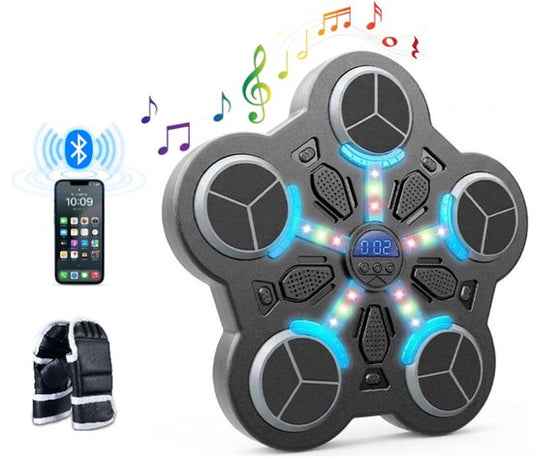 Slimme Boksmachine - 5 Raakvlakken - Stervormige Muziek Boksmat - Bluetooth & Digitaal LED-display - Boks Reactietraining - Elektronisch Bokskussen - 3 Snelheden - Wandmontage Zonder Boren - 33x33 cm - Voor Kinderen - Speelgoed voor kinderen