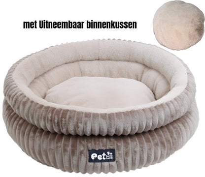 Donut Hondenmand & Kattenmand 65 cm - Fluffy Pluche Huisdierbed met Uitneembaar Kussen - Anti Stress & Kalmerend - Met Anti-slip Bodem - Zacht en Wasbaar in Machine - Ondersteuning voor Nek en Rug - voor Kleine tot Middelgrote Honden & Katten - Kaki