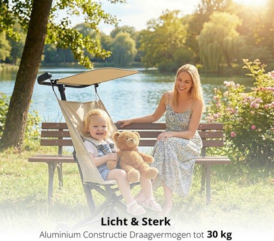 Lightweight Buggy & Travel Buggy - Compact Folding Pushchair - Foldable Stroller - Up to 30kg Load Capacity - Stable 4-Wheel Design & Anti-Shock - Ideal for Camping & Car - Extremely Strong Aluminum Frame - One-Hand Folding - Beige 