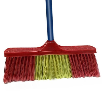 Clean bezem met Lange Steel - 134x32 cm - Professionele Kamerbezem voor Parket, Laminaat & PVC - Anti-Statische Vloerveger - Verwijdert Dierenharen & Stof - Ergonomische Huisbezem - Krasvrije Vloerborstel voor Woonkamer & Keuken - Rood/Geel