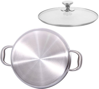 RVS Soeppan met Glazen Deksel - Ø 26 cm - 4.5 Liter - Geschikt voor Inductie & Gas - Hoge Kookpan - Zilver - PFAS-vrij - Grote Roestvrij Stalen Bouillonpan & Stamppotpan - Vaatwasserbestendig