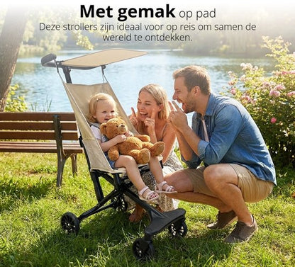 Lightweight Buggy & Travel Buggy - Compact Folding Pushchair - Foldable Stroller - Up to 30kg Load Capacity - Stable 4-Wheel Design & Anti-Shock - Ideal for Camping & Car - Extremely Strong Aluminum Frame - One-Hand Folding - Beige 