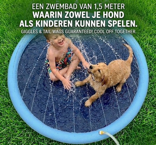 Ø 150cm Hondenzwembad - Watersproeier - Met Sproeiers - Anti Slip Hondendouche - Bad voor Honden - Waterspeelgoed Hond - Fontein - Zwembad - Hondenbad - Verkoeling Huisdieren in de Zomer - Sproeimat - Duurzaam PVC - Zomerspeelgoed Huisdier