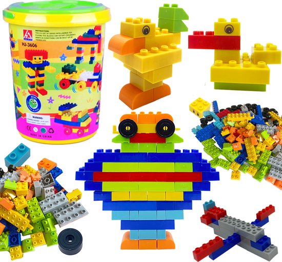 206-Delige Bouwstenen Set – Compatibel Bouwspeelgoed – Creatief Constructiespeelgoed voor Kinderen – Felle Kleuren & Diverse Vormen – Inclusief Opbergemmer