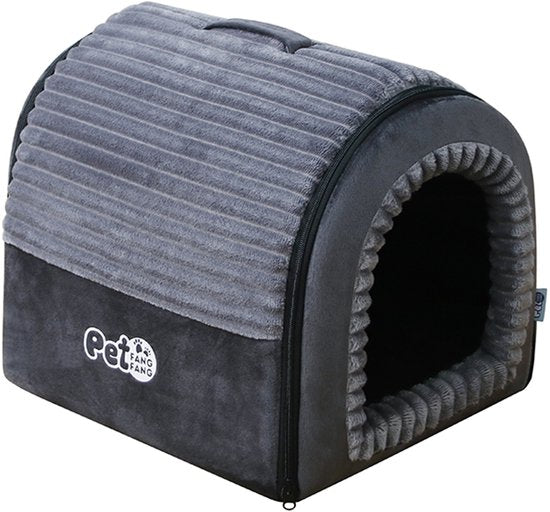 Hondenmand & Kattenhuis - 43*39*37CM - Luxe Huisdierbed - Opvouwbaar tot Sofa- Met Uitneembaar Kussen&Handvat - Wasbaar & Anti-slip - voor Middelgrote & Kleine Honden - Geschikt voor Alle Kittens - Indoor Iglo Slaapplek - Winter Warme Slaapzak -Grijs