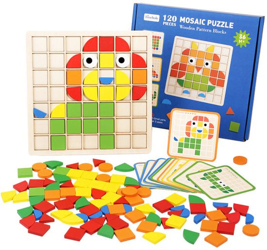 Houten Puzzel 120 stukjes voor Kinderen, Montessori Speelgoed met 20 Designkaarten, Educatief Spel voor 3 4 5 6 7 Jaar, Cadeau voor Jongens en Meisjes