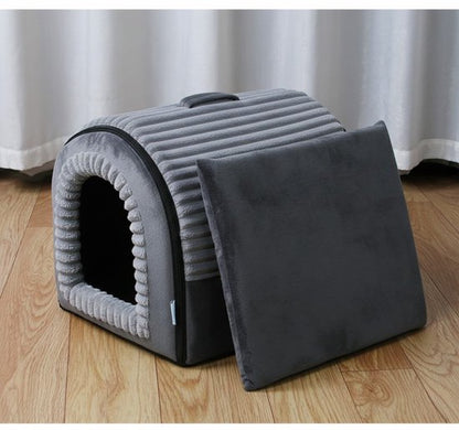Hondenmand & Kattenhuis - 43*39*37CM - Luxe Huisdierbed - Opvouwbaar tot Sofa- Met Uitneembaar Kussen&Handvat - Wasbaar & Anti-slip - voor Middelgrote & Kleine Honden - Geschikt voor Alle Kittens - Indoor Iglo Slaapplek - Winter Warme Slaapzak -Grijs