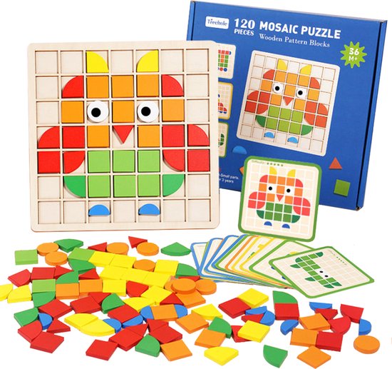 Houten Puzzel 120 stukjes voor Kinderen, Montessori Speelgoed met 20 Designkaarten, Educatief Spel voor 3 4 5 6 7 Jaar, Cadeau voor Jongens en Meisjes
