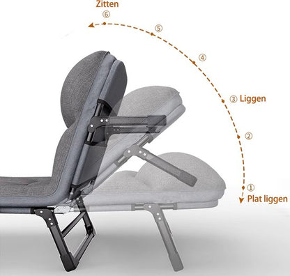 Veldbed - Camping bed - Logeerbed met Kussen- Opvouwbaar Kampeerbed - 190x66x30 cm - Strandbed - Versterkt 8-Poots - Met 3x Lendensteun - Stevig Kussen - Inklapbaar - Antraciet/Grijs - Ideaal voor Tuin, Kamperen & Reis