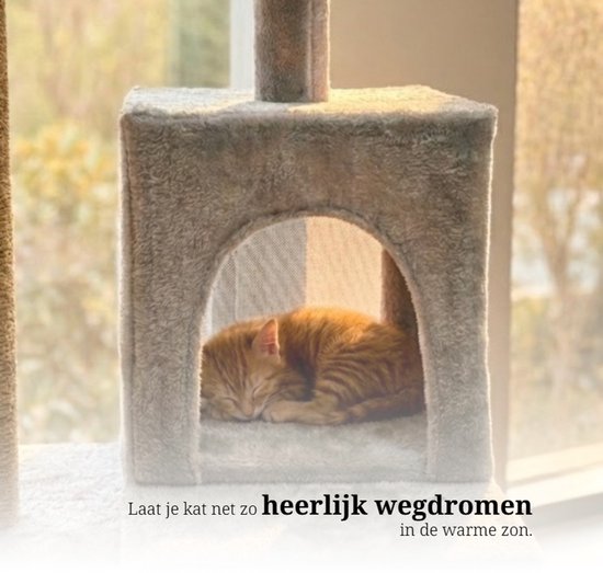Krabpaal voor Katten - 52x38x120 cm - Krabpalen - Kattenmeubel - Krabboom - met Kattenhuis, Sisalpalen en Trapje - Stabiele Kattenboom - Meerdere Niveaus - Speeltoestel met Speelballetje - Zacht Pluche - Geschikt voor Kittens en Volwassen Katten