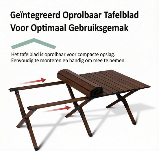 Aluminium Campingtafel 120 cm - Lichtgewicht Roltafel met Houtlook - Opvouwbaar & Compact voor 4-6 Personen - Belastbaar tot 100KG - Opvouwbare tafel Inclusief Draagtas voor Picknick & Tuin - 120x60x45cm - Bruin
