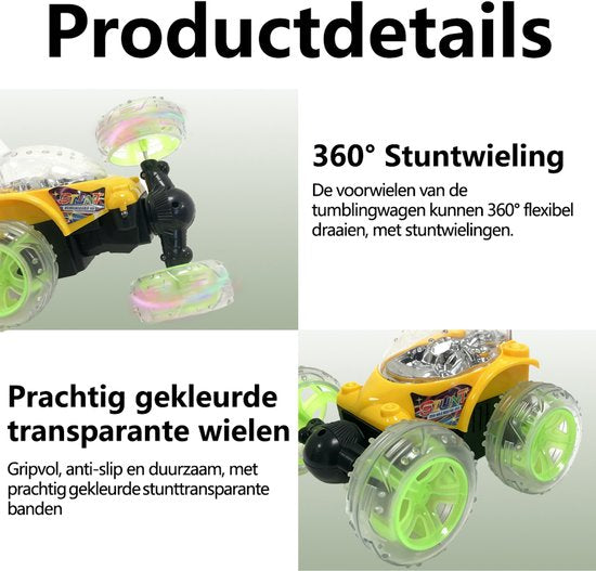 Off-Road RC Auto - speelgoed afstandsbediening auto - 360° Draaien - LED Verlichting - Stuntauto - Draadloze Afstandsbediening - Cool Design - Oplaadbare Accu - Voor Jongens & Meisjes - Geel