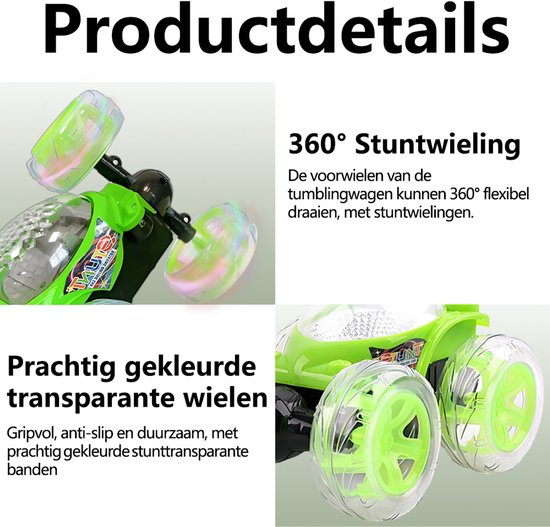 Off-Road RC Auto - speelgoed afstandsbediening auto - 360° Draaien - LED Verlichting - Stuntauto - Draadloze Afstandsbediening - Cool Design - Oplaadbare Accu - Voor Jongens & Meisjes - Groen