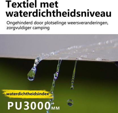 Pop-up Familietent met XXL Zonnescherm - 4-Persoons Koepeltent - Opzetten in 3 Seconden - Inclusief Voorluifel voor Extra Leefruimte - Waterdichte kampeertent - pop up tent voor Kamperen - festival tent + Draagtas - Kaki