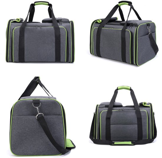 Grote Uitbreidbare Huisdier Reistas - 48x31x80 cm - Draagtas Hond - Draagtas Kat - Kattentas - Draagtas voor Katten & Kleine Honden - Tot 8kg - Opvouwbaar - Ventilerend - Met Bagageband & Schouderband - Met Opbergvakken - Groen