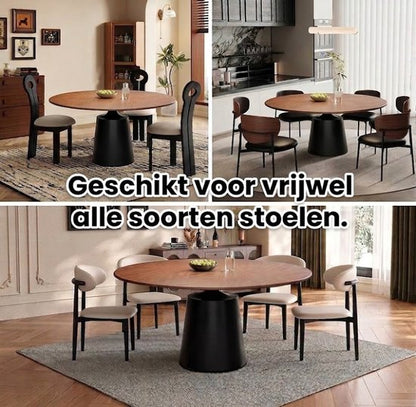 Ronde Eettafel 150 cm - Ronde eettafel 6-8 personen - Massief Hout & Carbonstaal - Retro Design - Industrieel en Modern Interieur - Robuust Zwart Onderstel - Duurzaam & Praktisch - Grote Eetkamertafel Hout - Ronde Keukentafel