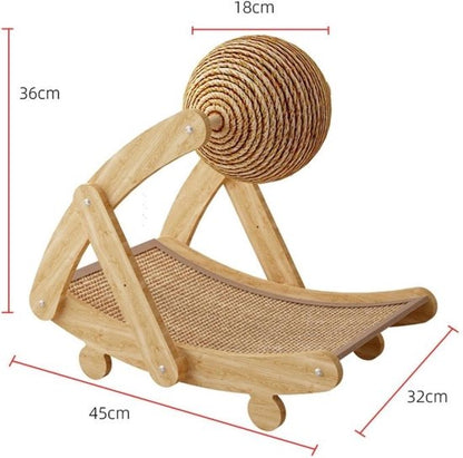 3-in-1 Krabplank voor Katten - Ergonomische Boogvorm Krabpaal met Jute Krabbal - Duurzaam Krabmeubel & Kattenmand - Slapen, Spelen & Krabben - Inclusief Kattenspeelgoed - Stevige Krabmat van Hout & Jute - 55x42x32 cm