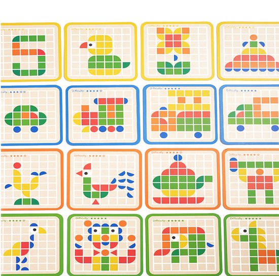 Houten Puzzel 120 stukjes voor Kinderen, Montessori Speelgoed met 20 Designkaarten, Educatief Spel voor 3 4 5 6 7 Jaar, Cadeau voor Jongens en Meisjes