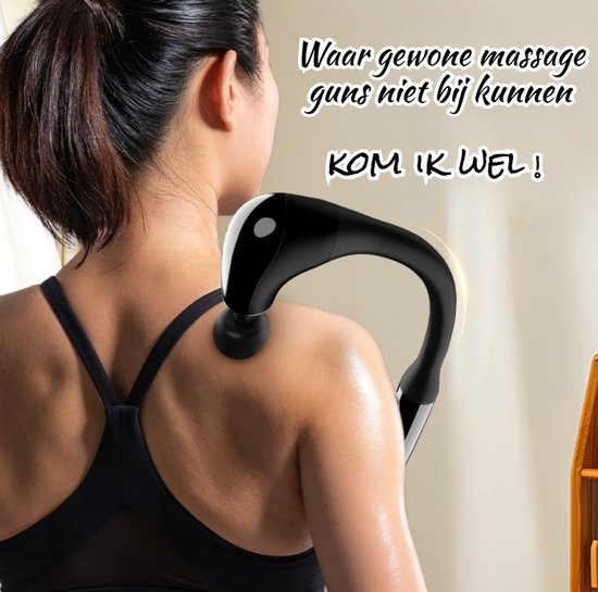 Massage Gun met Verlengd Handvat - Diepe Spiermassage & Percussie Massage - Professioneel Spiermassageapparaat voor Rug, Nek & Schouders - U-vormig & Ergonomisch Design - Draadloos Massagepistool - 4 Opzetstukken - Krachtig Spierherstel & Ontspanning