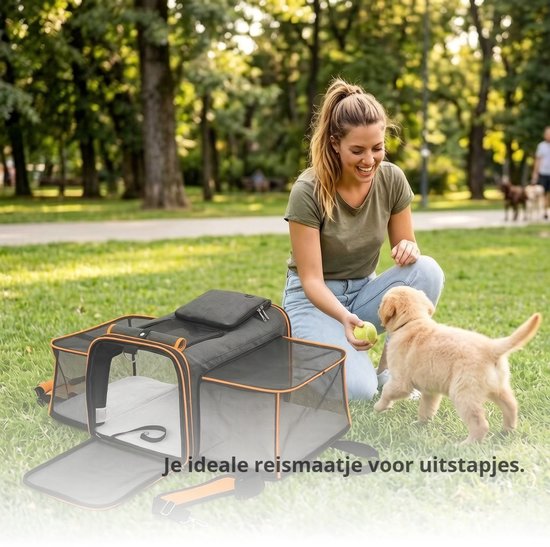 Grote Uitbreidbare Huisdier Reistas - 48x31x80 cm - Draagtas Hond - Draagtas Kat - Kattentas - Draagtas voor Katten & Kleine Honden - Tot 8kg - Opvouwbaar - Ventilerend - Met Bagageband & Schouderband - Met Opbergvakken - Oranje