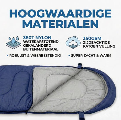 Lichtgewicht Slaapzak 1.5kg voor Volwassenen - Compacte Envelop Slaapzak met Capuchon - 220x75 cm - Waterafstotend 380T Nylon - 4 Seizoenen - Machine Wasbaar - Ideaal voor Kamperen, Logeren & Wandelen - 2×Wegs Rits Inclusief Compressiezak - Blauw