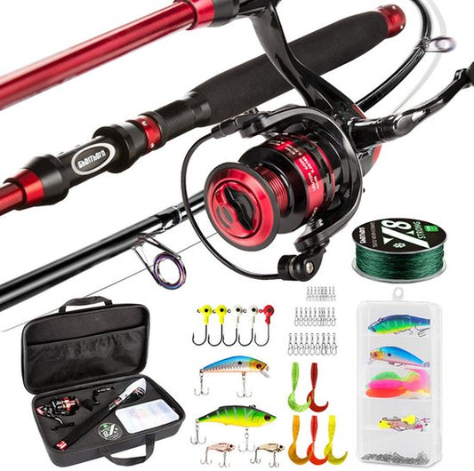 Ghosthorn Telescoop Vishengel Set – Draagbare Visuitrusting voor Beginners en Gevorderden – Samenklapbare Hengel met Molen, Lijn en Aas – Ideaal voor Zoet- en Zoutwater Vissen – Rood - 2.4M 8FT
