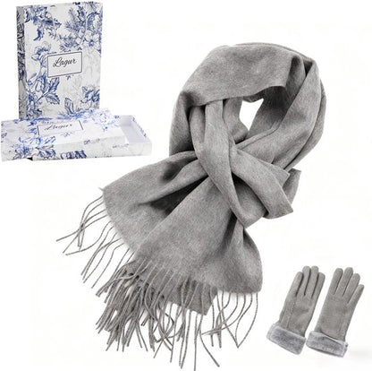 100% Cashmere Sjaal & Handschoenen Set - Winterset met Touchscreen Functie - In Chique Geschenkverpakking - Zacht Kasjmier - Verjaardag Cadeau voor Vrouwen - Grijs