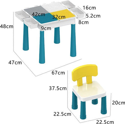 Kindertafel Met 1 Stoel + 4 Bakjes + 410 Bouwstenen - 2-in-1 Bouwtafel & Leertafel - Speeltafel Geschikt voor Lego® & Duplo® blokken - Blokken Tafel Kinderen - zandtafel - watertafel - Ideaal Cadeau voor Kerst & Verjaardagen - Groen