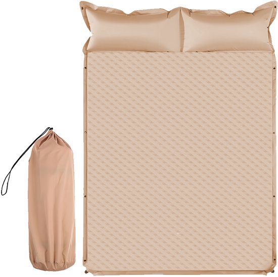 Slaapmat - Dubbel Campingmatras 192x132 cm Extra Breed - 5 cm Dikte - Incl. Stofvrije Hoes - Comfortabe - Opvouwbaar Kampeermatras - Logeermatras - 2-Persoons - Kaki