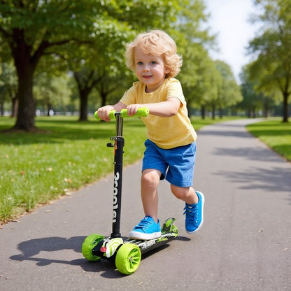 Kinderstep - LED-wielen met flitsende verlichting - max 50kg - leeftijd 3+ - hoogte verstelbaar 61-83 cm (3 standen) Groen