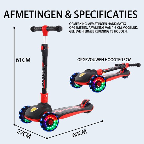 QGT Kinderstep - 3 LED wielen - Verstelbaar - Voor jongen en meisje - 2-9 jaar