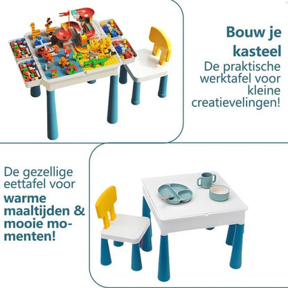 Kindertafel Met 1 Stoel + 4 Bakjes + 410 Bouwstenen - 2-in-1 Bouwtafel & Leertafel - Speeltafel Geschikt voor Lego® & Duplo® blokken - Blokken Tafel Kinderen - zandtafel - watertafel - Ideaal Cadeau voor Kerst & Verjaardagen - Groen