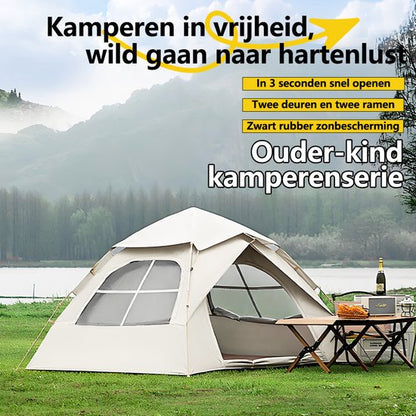 Automatische Pop-up Tent - Vierhoekige Kampeertent voor 2-3 Personen - Waterdicht met Vaste Zonnekap - Inclusief Draagtas - Ideaal voor Gezinscamping en Festivals - Met Verzilverde UV-Block Coating - Snelle 3-Seconden Opzet - Wit