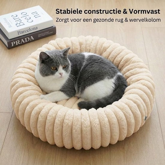 Donut Hondenmand & kattenmand 60 cm - Ronde huisdier nesten - Fluffy Hondenkussen - wasbaar - Anti-slip Mat Onderkant - Geschikt voor Pups & Kittens - Hondenmand rond - Dog Anti Stress Bed - Zacht Kattenbed - Comfortabel Nestje - beige