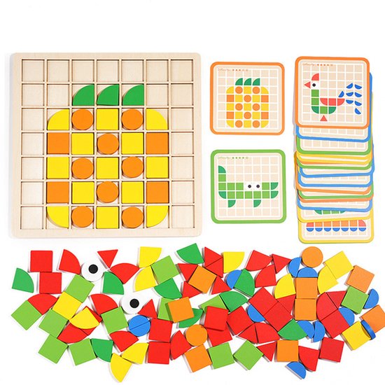 Houten Puzzel 120 stukjes voor Kinderen, Montessori Speelgoed met 20 Designkaarten, Educatief Spel voor 3 4 5 6 7 Jaar, Cadeau voor Jongens en Meisjes