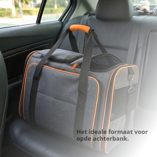 Grote Uitbreidbare Huisdier Reistas - 48x31x80 cm - Draagtas Hond - Draagtas Kat - Kattentas - Draagtas voor Katten & Kleine Honden - Tot 8kg - Opvouwbaar - Ventilerend - Met Bagageband & Schouderband - Met Opbergvakken - Oranje