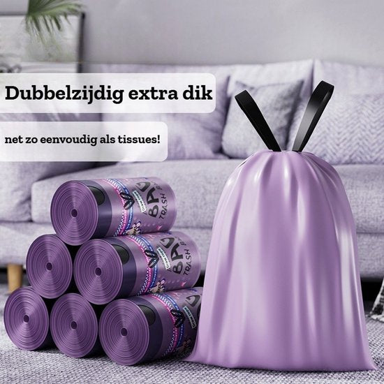 Paarse Vuilniszakken met Trekkoord - 45 Liter 50 Stuks - 65 x 60 cm - Extra Dikke Sterk HDPE Afvalzakken - Scheurvast & Lekvrij - Luxe Design - Voor Keuken & Kantoor - Ondoorzichtig & Discreet - Ideaal voor Restafval en Plastic