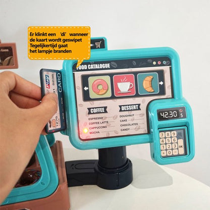 Speelset voor kinderen, 41pcs +, Koffiezetapparaat, Leren en Serveren Koffiemachine, Winkeltje Speelgeld met Licht & Geluid - Educatief Rollenspel - Interactief speelgoed - Keuken & Restaurant Verjaardag Cadeau voor Jongens & Meisjes 3 Jaar