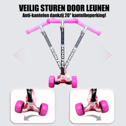 Kinderstep - LED-wielen met flitsende verlichting - Speelgoed voor Meisjes met Lichtgevende - Steps max 50kg - Buitenspeelgoed & Cadeau vanaf 3 Jaar + - hoogte verstelbaar 61-83 cm (3 standen) Roze