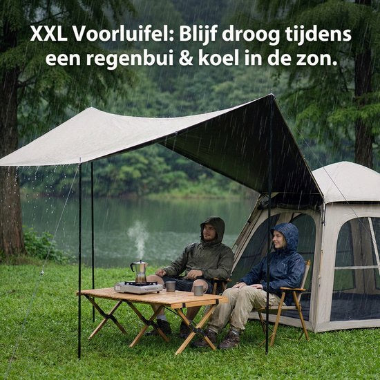 Pop-up Familietent met XXL Zonnescherm - 4-Persoons Koepeltent - Opzetten in 3 Seconden - Inclusief Voorluifel voor Extra Leefruimte - Waterdichte kampeertent - pop up tent voor Kamperen - festival tent + Draagtas - Wit
