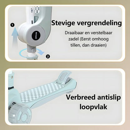 Kinderstep 3-in-1: Loopfiets + Driewieler + Step - Eénklaps Vouwbaar (Geen Montage!) - LED Lichtwielen - Verstelbaar 62-80cm - Veilig Laag Zwaartepunt - Geschikt 3-8 Jaar - Draagt 50kg - Licht Mintgroen