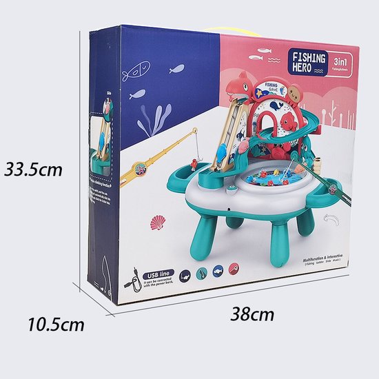Interactive 3-in-1 Play Table & Fishing Game - Electric Toy with Slide, Music & 2 Fishing Rods - Magnetic Fishing Game for Indoors - Fishing Set Toy - Playset with Fishing Game - Gift for Kids 3 Years, Green 