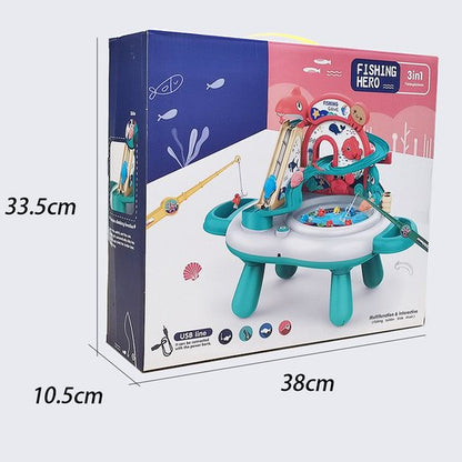 Interactive 3-in-1 Play Table & Fishing Game - Electric Toy with Slide, Music & 2 Fishing Rods - Magnetic Fishing Game for Indoors - Fishing Set Toy - Playset with Fishing Game - Gift for Kids 3 Years, Green 