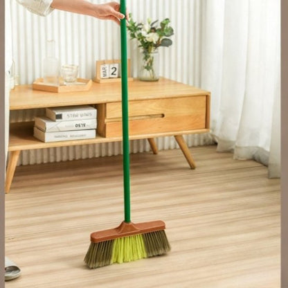 Clean bezem met Lange Steel - 134x32 cm - Professionele Kamerbezem voor Parket, Laminaat & PVC - Anti-Statische Vloerveger - Verwijdert Dierenharen & Stof - Ergonomische Huisbezem - Krasvrije Vloerborstel voor Woonkamer & Keuken - Groen/Geel