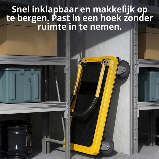 Plateauwagen 300kg - Opvouwbaar - Steekwagens & Transportwagen - 90x60cm - Heavy Duty Platformwagen Staal - Magazijnwagen met Anti-slip & Duwstang - Trolley voor Verhuizing, Garage, Bagage & Pakketten - Handwagen met 12cm Wielen