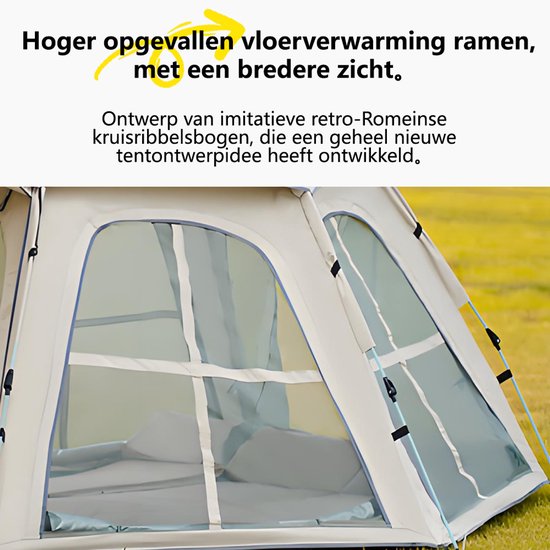 Pop-up Familietent met XXL Zonnescherm - 4-Persoons Koepeltent - Opzetten in 3 Seconden - Inclusief Voorluifel voor Extra Leefruimte - Waterdichte kampeertent - pop up tent voor Kamperen - festival tent + Draagtas - Wit