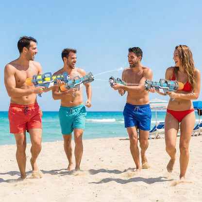 Waterpistool 62cm XL - 1300ml Grote Tank & 7m Schietbereik - Water Pistool- Watergeweer - Super Soaker - Duurzaam Waterspeelgoed voor Strand & Tuin - Buitenspeelgoed voor Kinderen & Volwassenen - 62*26*14cm - Blauw, Grijs