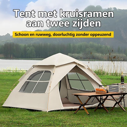 Automatische Pop-up Tent - Vierhoekige Kampeertent voor 2-3 Personen - Waterdicht met Vaste Zonnekap - Inclusief Draagtas - Ideaal voor Gezinscamping en Festivals - Met Verzilverde UV-Block Coating - Snelle 3-Seconden Opzet - Wit