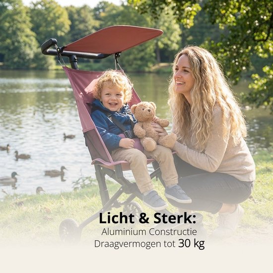 Lightweight Buggy & Travel Buggy - Compact Folding Pushchair - Foldable Stroller - Up to 30kg Load Capacity - Stable 4-Wheel Design & Anti-Shock - Ideal for Camping & Car - Extremely Strong Aluminum Frame - One-Hand Folding - Pink 